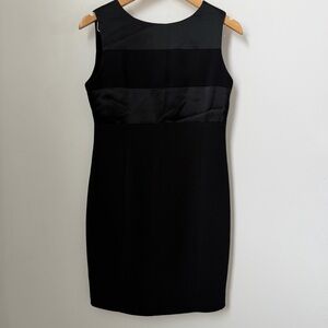Jones New York Black Sheath Dress Petite Approx Size 6 Satin Panel Sleeveless